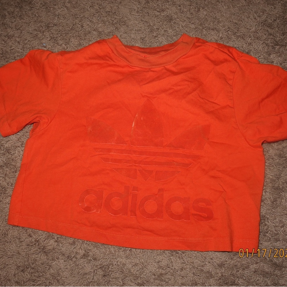 Adidas Bright Orange Crop Top Tee Athleisure Sporty Streetwear